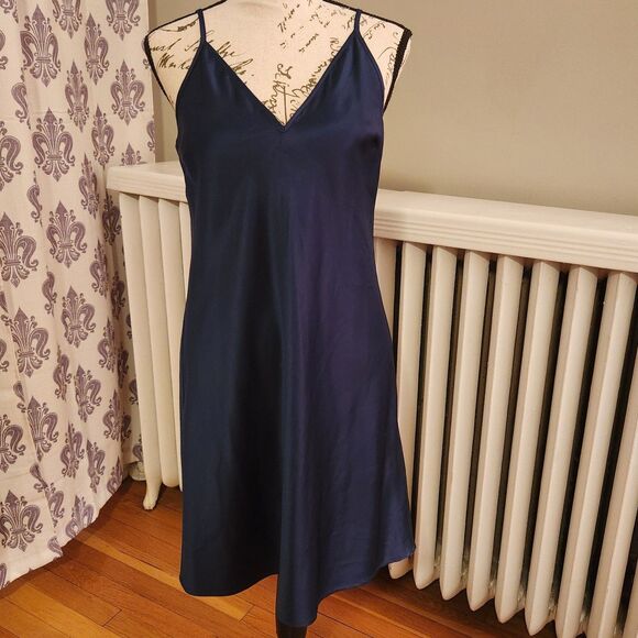 Maje Dark Midnight Blue Chemise Slip Dress, Short Length Satin Fabric Sz 2 (6-8) - Picture 1 of 8